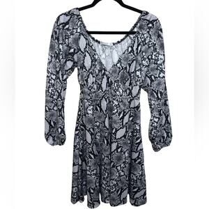 Rebdolls Snake Print Babydoll Long Sleeve Dress Size L
